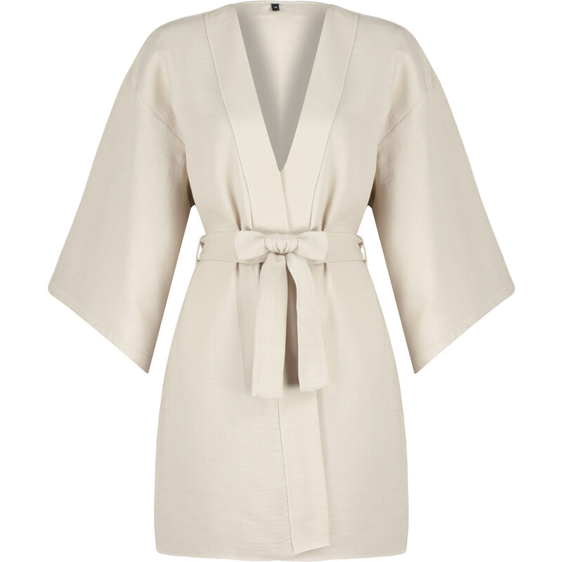 Trendyol Premium Beige Belted 100% Cotton Muslin Woven Dressing Gown