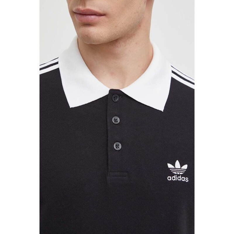 Bavlněné polo tričko adidas Originals Adicolor Classics 3-Stripes černá barva, s aplikací, IL2501