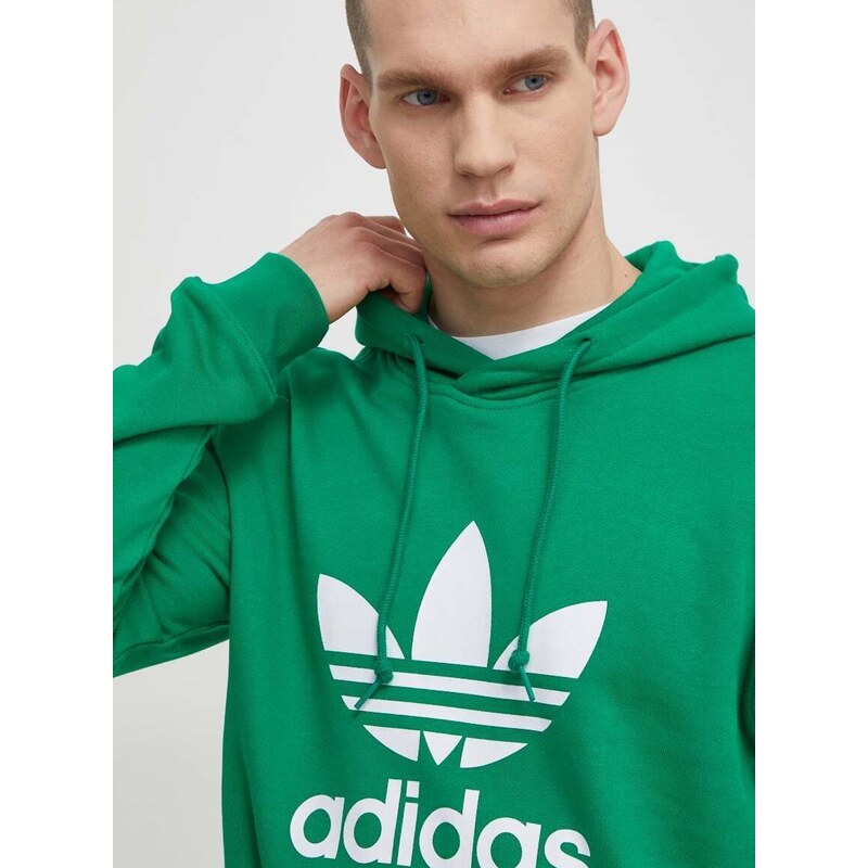 Bavlněná mikina adidas Originals Adicolor Classics Trefoil pánská, zelená barva, s kapucí, s potiskem, IM9403