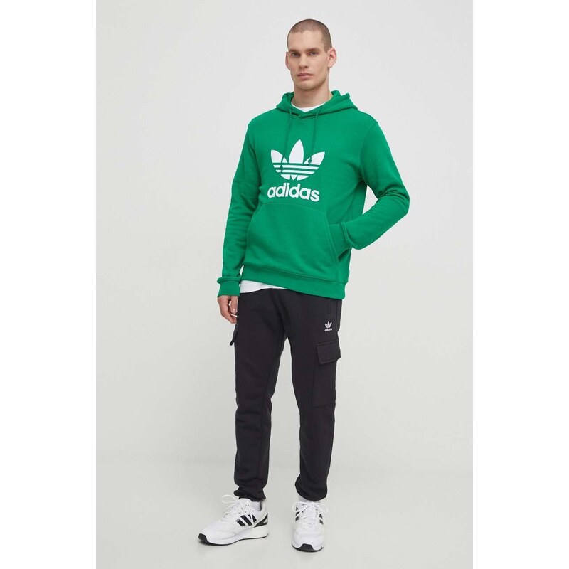 Bavlněná mikina adidas Originals Adicolor Classics Trefoil pánská, zelená barva, s kapucí, s potiskem, IM9403