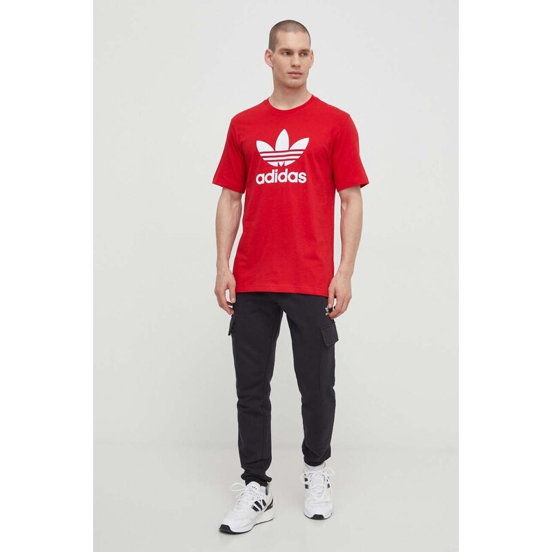 Bavlněné tričko adidas Originals Trefoil červená barva, s potiskem, IR8009