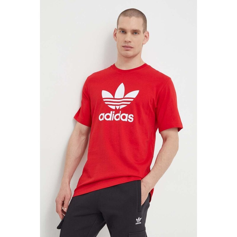 Bavlněné tričko adidas Originals Trefoil červená barva, s potiskem, IR8009