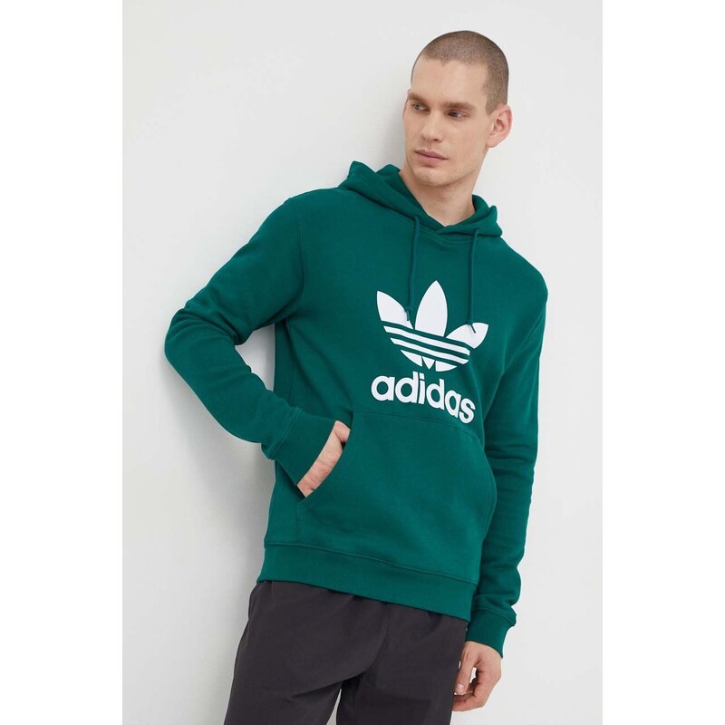 Bavlněná mikina adidas Originals Adicolor Classics Trefoil pánská, zelená barva, s kapucí, s potiskem, IM9407