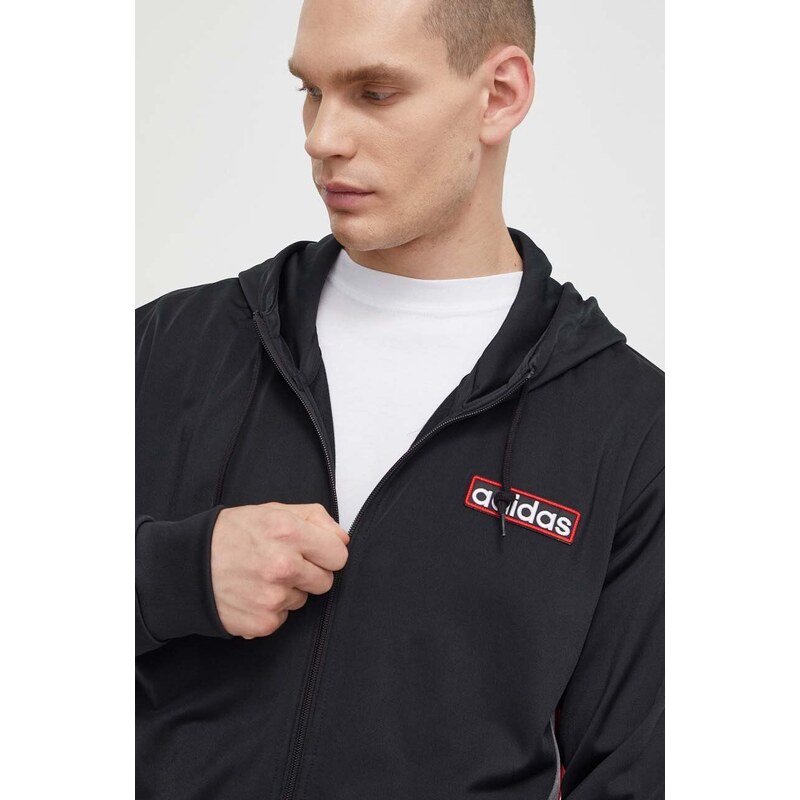 Mikina adidas Originals Adibreak Full-Zip Hoodie pánská, černá barva, s kapucí, vzorovaná, IM8209