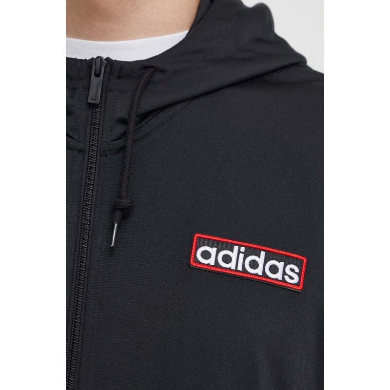 Mikina adidas Originals Adibreak Full-Zip Hoodie pánská, černá barva, s kapucí, vzorovaná, IM8209