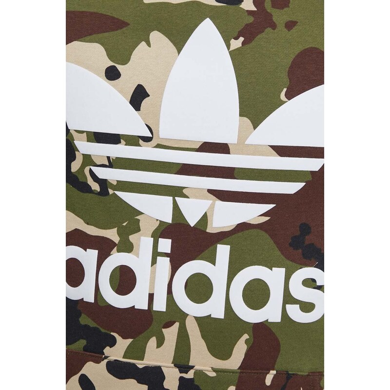 Mikina adidas Originals pánská, zelená barva, s kapucí, vzorovaná, IS0209