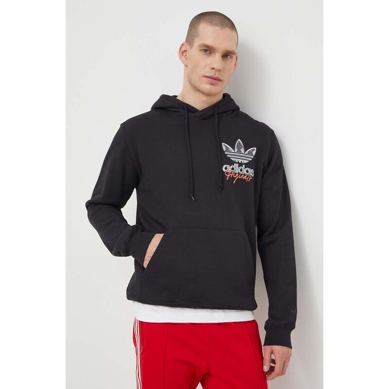 Bavlněná mikina adidas Originals pánská, černá barva, s kapucí, s potiskem, IM9678