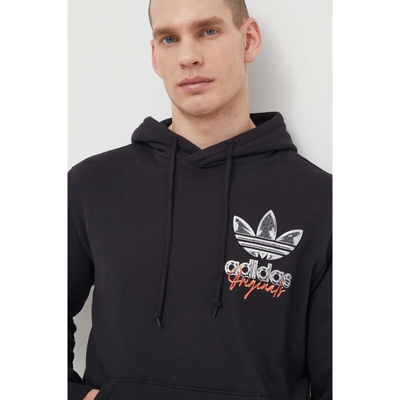 Bavlněná mikina adidas Originals pánská, černá barva, s kapucí, s potiskem, IM9678