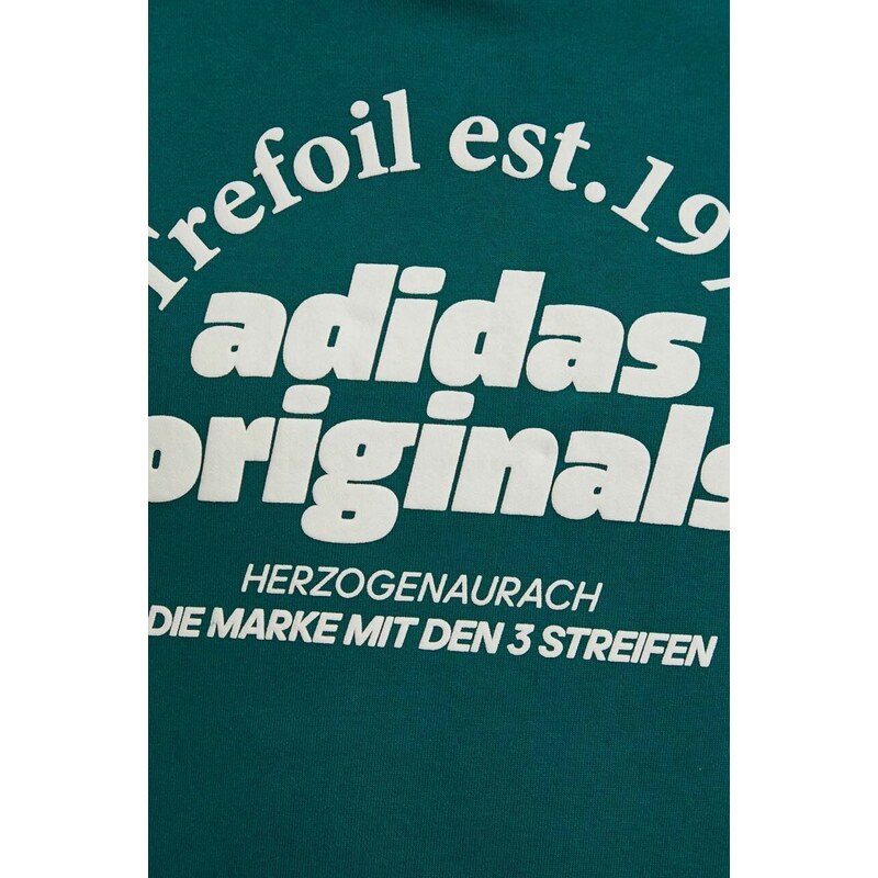 Mikina adidas Originals pánská, zelená barva, s kapucí, s potiskem, IS1412