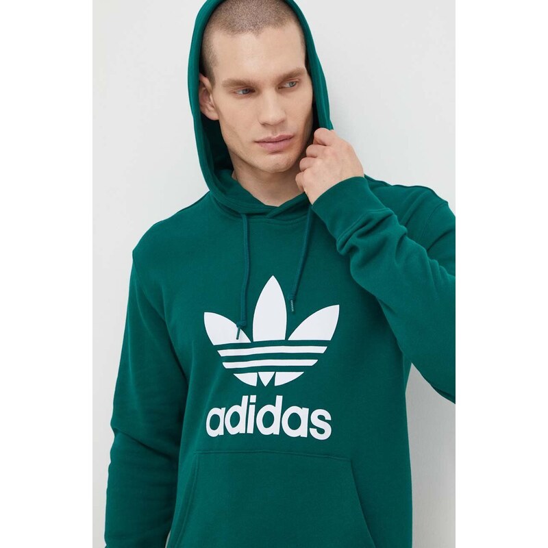 Bavlněná mikina adidas Originals Adicolor Classics Trefoil pánská, zelená barva, s kapucí, s potiskem, IM9407