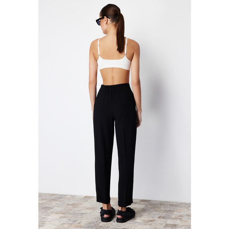 Trendyol Black Cigarette Ribbed Woven Trousers