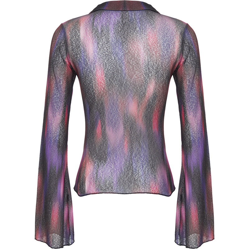 Trendyol Purple Special Textured Regular/Normal Pattern Printed Shirt Collar Flexible Knitted Blouse