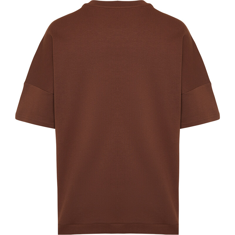 Trendyol Brown Oversize Stitch Detail T-Shirt