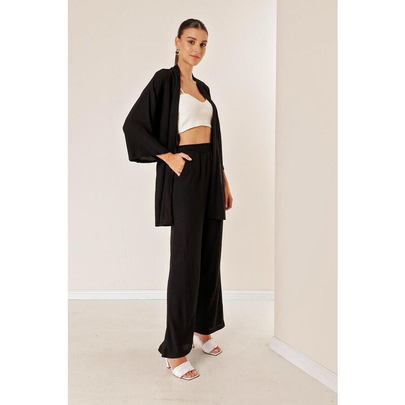 By Saygı Crescent Pants Pocket Kimono Suit Black