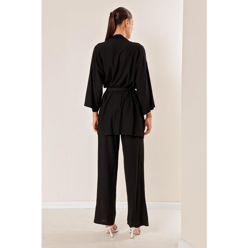 By Saygı Crescent Pants Pocket Kimono Suit Black