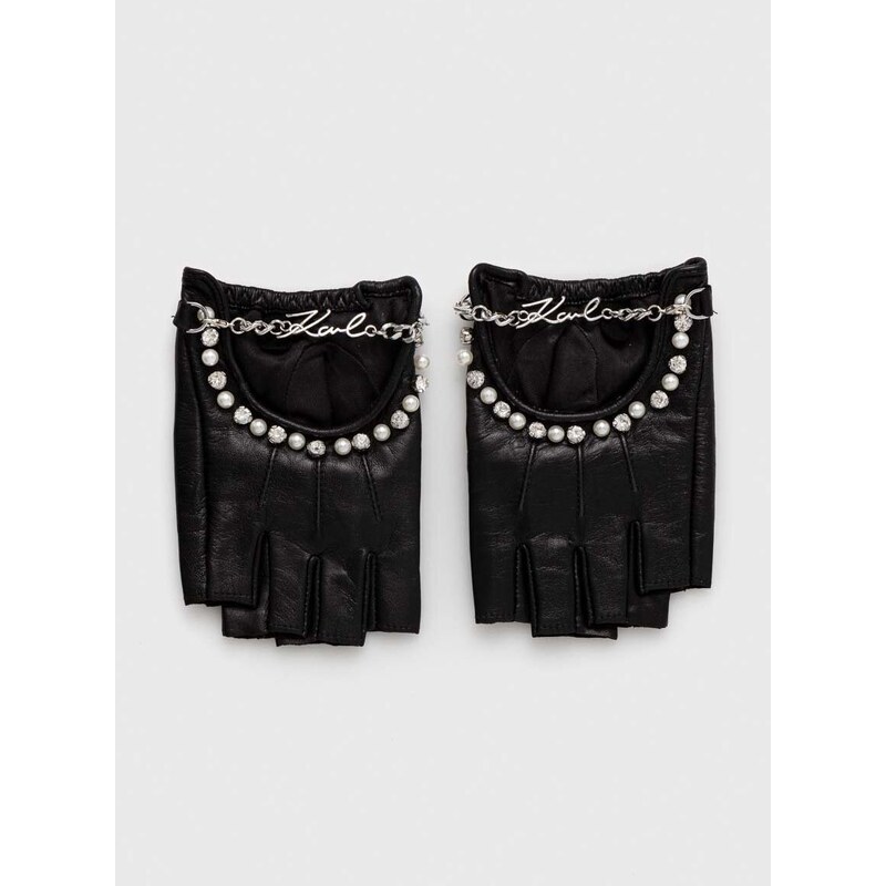Kožené rukavice Karl Lagerfeld dámské, černá barva