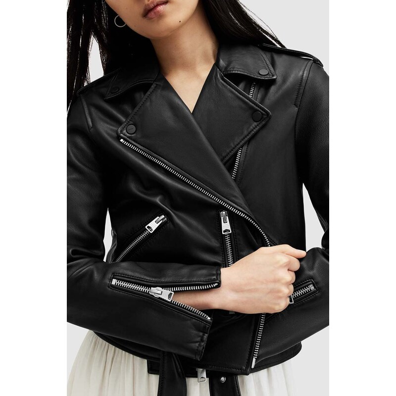 Kožená bunda AllSaints BALFERN dámská, černá barva, přechodná