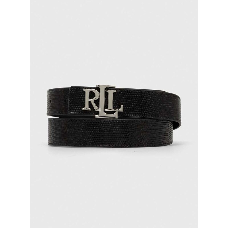 Oboustranný kožený pásek Lauren Ralph Lauren dámský, černá barva