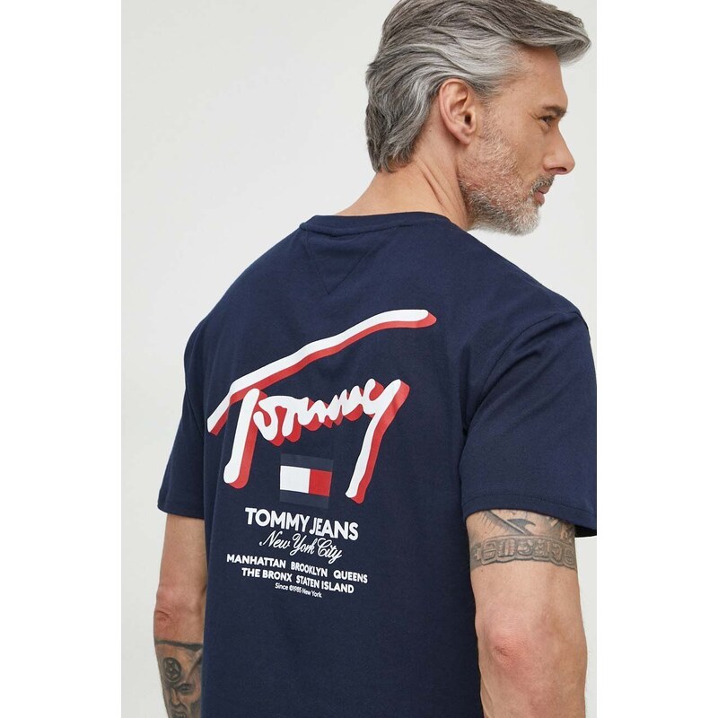 Bavlněné tričko Tommy Jeans tmavomodrá barva, s potiskem