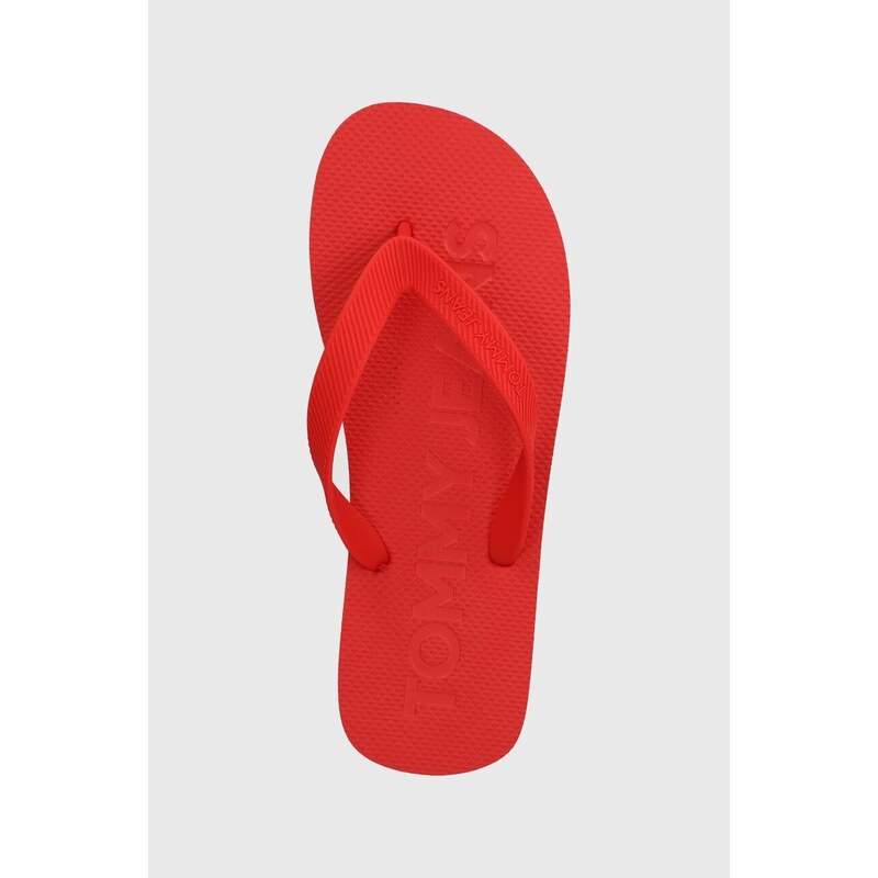 Žabky Tommy Jeans TJM BEACH FLIP FLOP pánské, červená barva, EM0EM01392