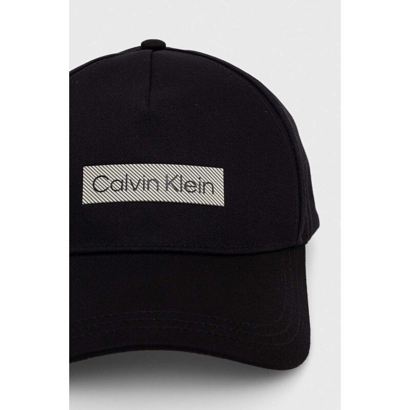 Bavlněná baseballová čepice Calvin Klein černá barva, s aplikací