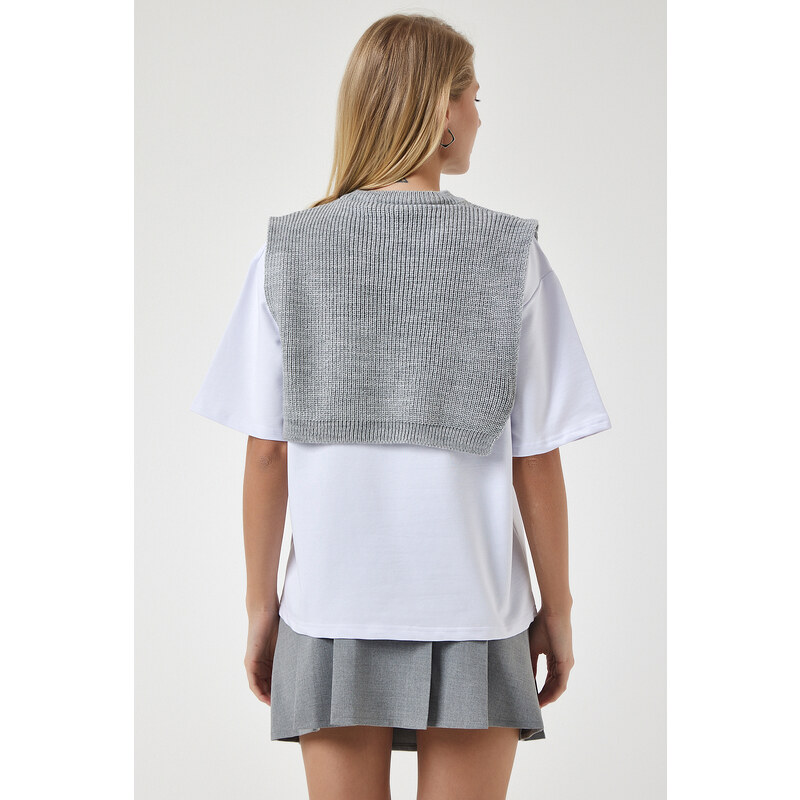 Happiness İstanbul Women's Gray Sweater Knitted T-Shirt