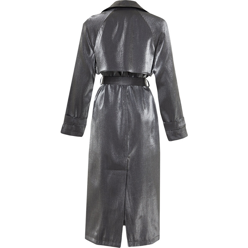 Trendyol Anthracite Oversize Wide Cut Belted Trench Coat