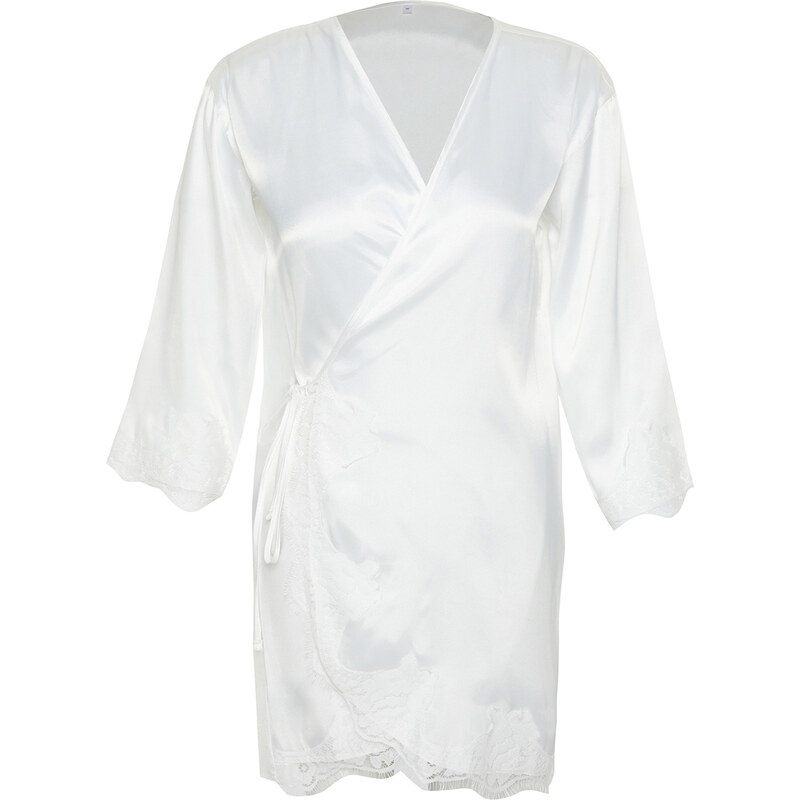 Trendyol Bridal White Satin Lace and Tie Detailed Woven Dressing Gown