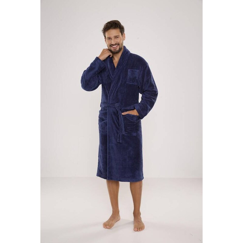 Bathrobe De Lafense 811 Plush M-2XL men's navy blue 059