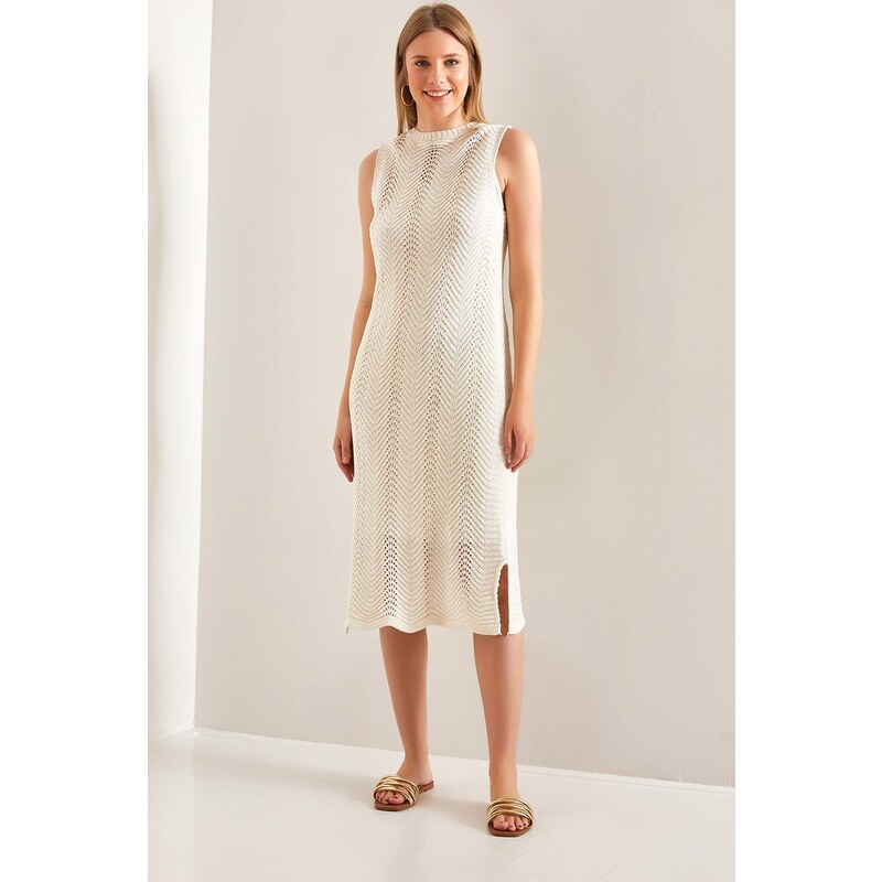 Bianco Lucci Women's Patterned Lined Summer Knitwear Dress