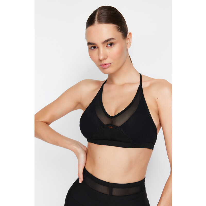 Trendyol Black Support/Shaping Tulle Detail Barter Neck Knitted Sports Bra