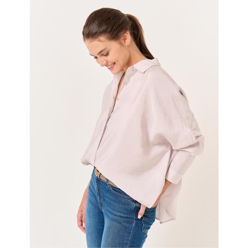 Jimmy Key Mink Loose Cut Long Sleeve Basic Shirt