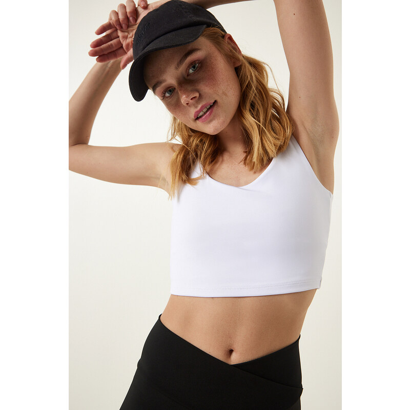 Happiness İstanbul White Cross Back Detail Shaper Knitted Sports Bra
