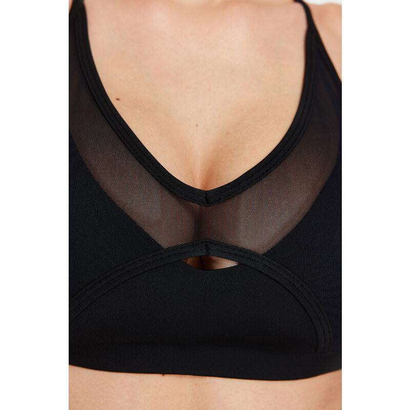 Trendyol Black Support/Shaping Tulle Detail Barter Neck Knitted Sports Bra