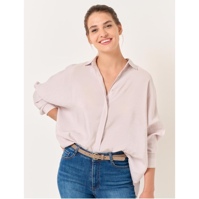 Jimmy Key Mink Loose Cut Long Sleeve Basic Shirt