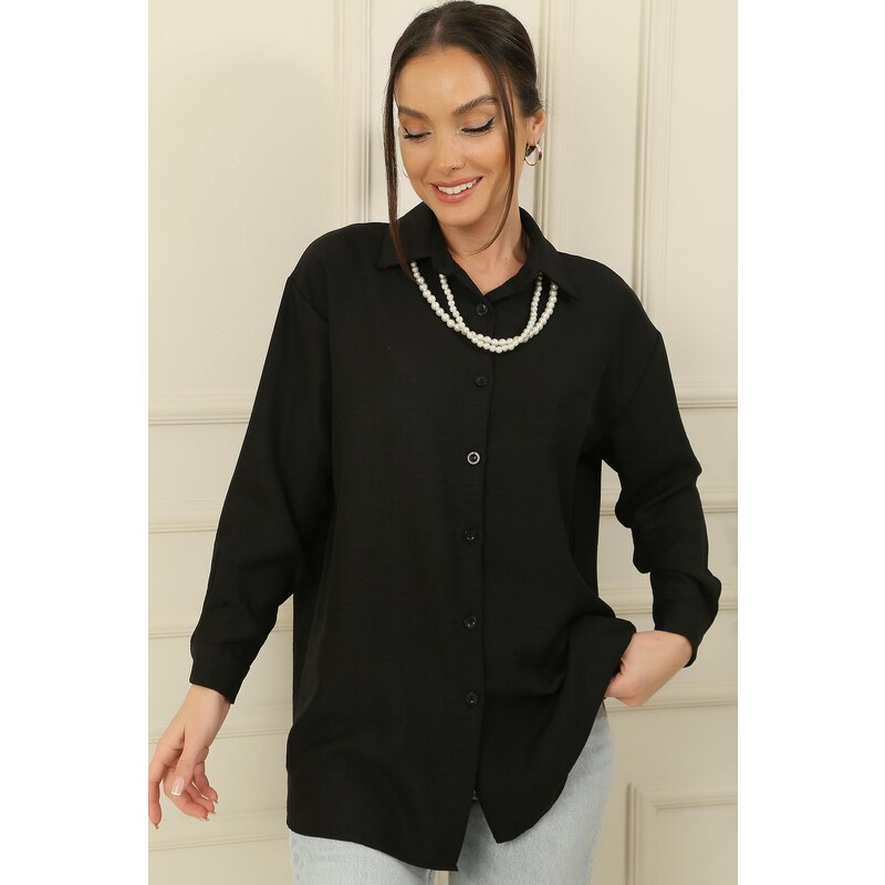 By Saygı Pearl Necklace Collar Buttoned Front Shirt Tunic