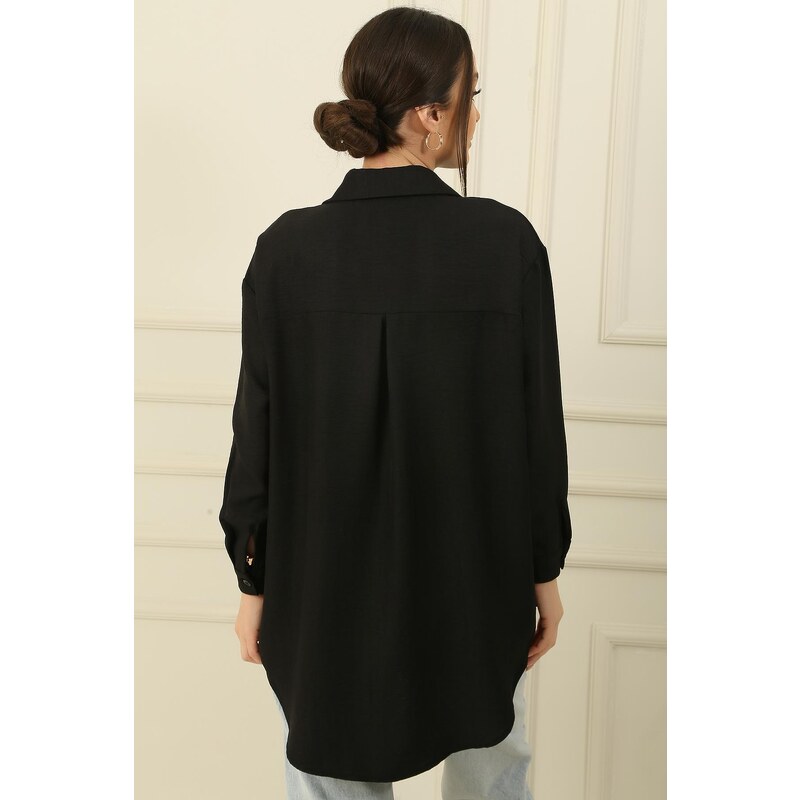 By Saygı Pearl Necklace Collar Buttoned Front Shirt Tunic