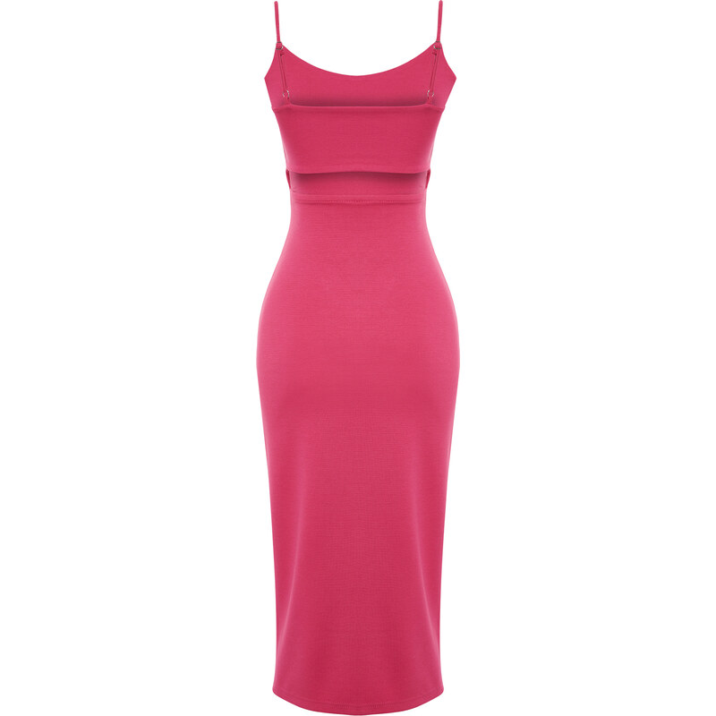 Trendyol Fuchsia Cut Out Detailed Fitted Midi Knitted Midi Dress with Slit