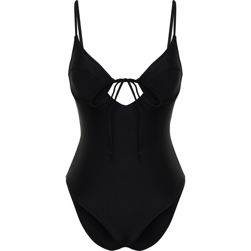 Trendyol Black Balcony Tie Regular Swimsuit