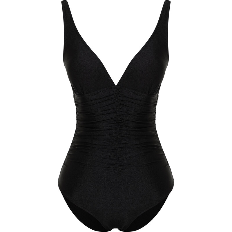 Trendyol Black V Neck Draped Regular Swimsuit