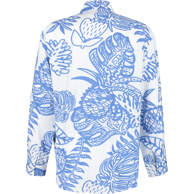 Trendyol Blue Lilies Fabric Patterned Oversize/Wide Fit Woven Shirt