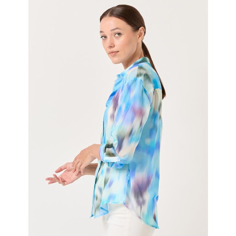 Jimmy Key Blue Long Sleeve Patterned Stylish Shirt