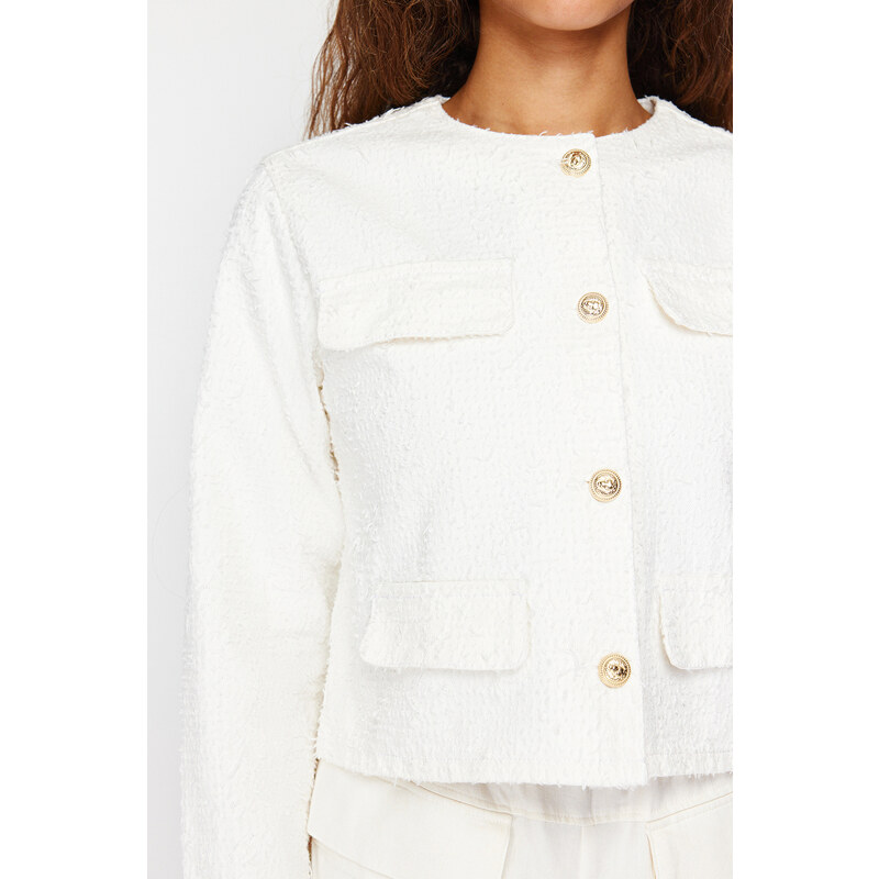 Trendyol White Button Detailed Denim Jacket