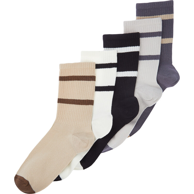 Trendyol 5-Pack Multi Color Cotton Striped College-Tennis-Mid-Length Socks