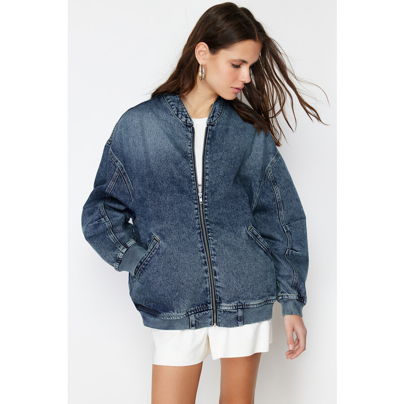 Trendyol Dark Blue Bomber Denim Jacket