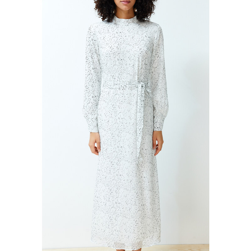 Trendyol White Textured Quality Polka Dot Lined Woven Dress