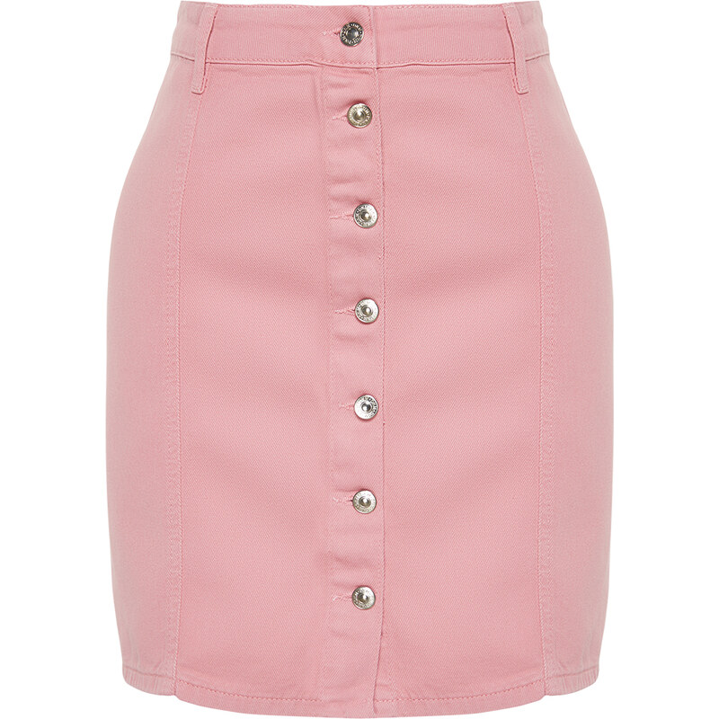 Trendyol Curve Pink Buttoned Mini Denim Skirt