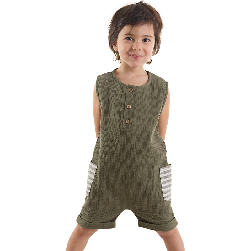 Denokids Baby Boy Green Muslin Jumpsuit