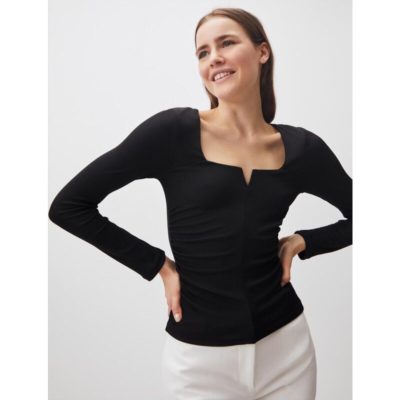 Jimmy Key Black Square Neck Long Sleeve Blouse