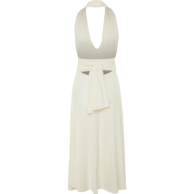 Trendyol Bridal Ecru Belted Maxi Knitted Tie Beach Dress